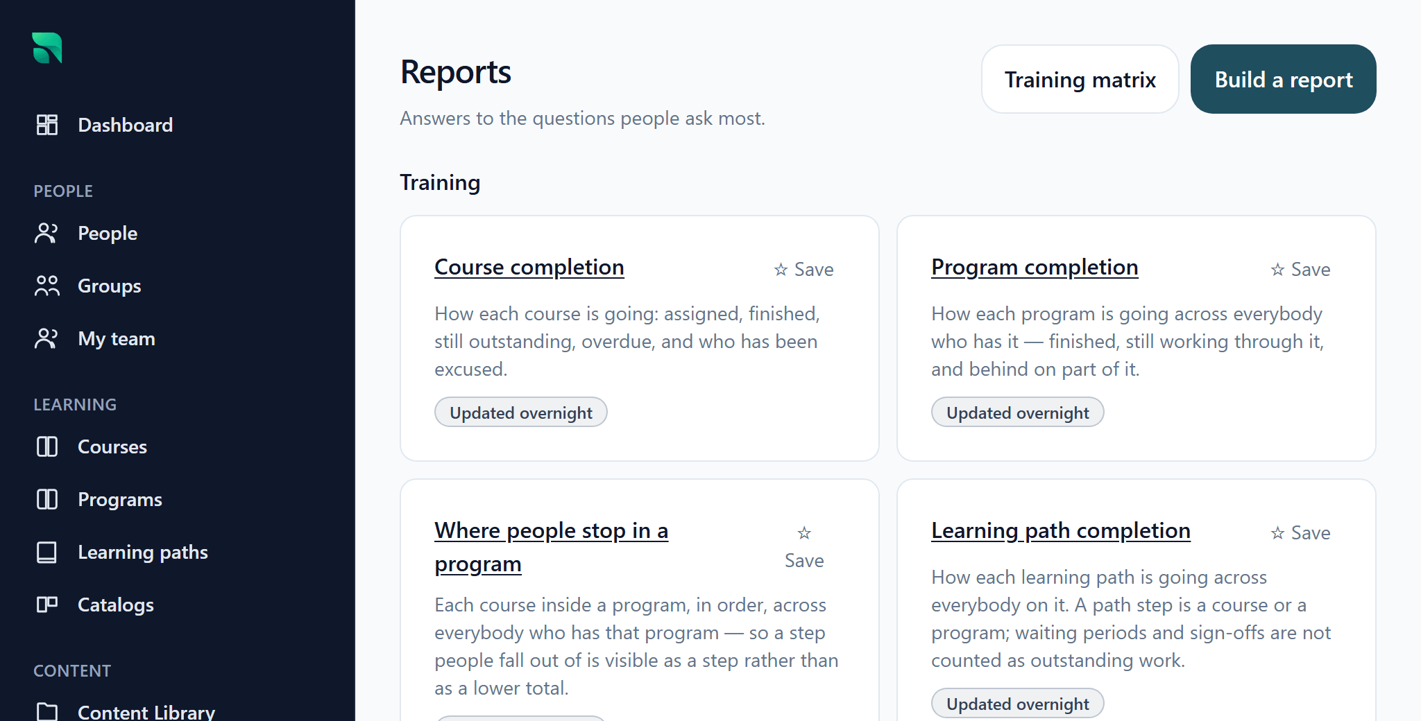 The Radplicity reports screen, showing ready-made reports.